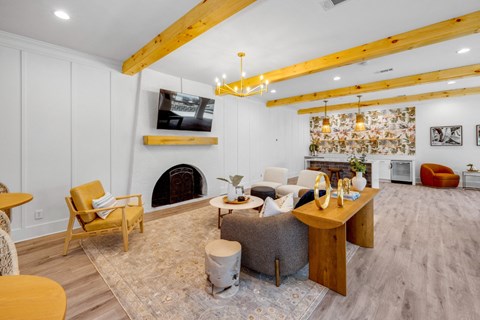 Trendy Living Room with a fireplace at Crescent Place Apartments, Savannah, GA