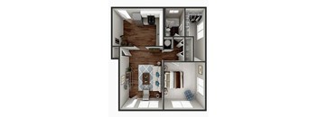 A 1 one bedroom one bathroom 3D Floor Plan