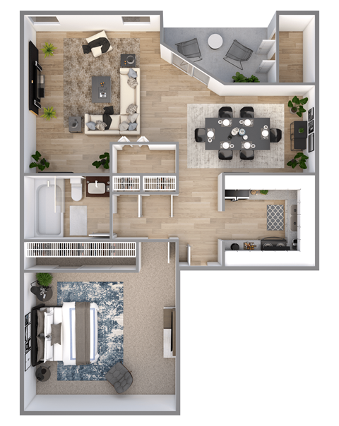 bedroom floor plan an in 3d  at 555 Mansell, Roswell