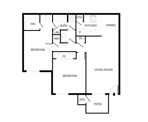the bedroom floor plan of the apartment with fireplace