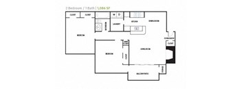 2 Bedroom 1 Bath Floor Plan at Reserve at Peachtree Corners, Norcross, 30092