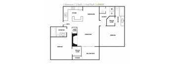 2 Bed 1.5 Bathroom Floor Plan at Reserve at Peachtree Corners, Norcross, GA, 30092