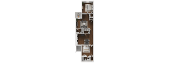 A floor plan of a house with a kitchen, living room, and two bedrooms.