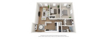 2 bed 1 bath floor plan at Parks at Utoy Creek Apartments in Atlanta, Georgia