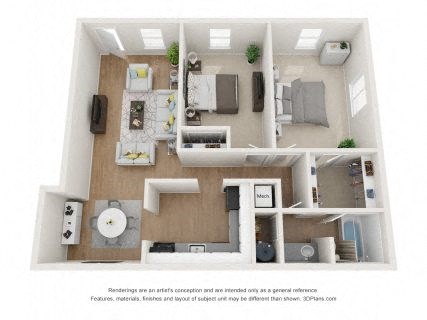 2 bed 1 bath floor plan at Parks at Utoy Creek Apartments in Atlanta, Georgia