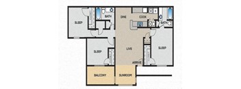 3 Bedroom 2 Bathroom Floor Plan at Elevate Greene, Georgia, 30253