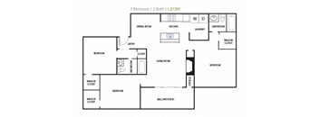 3 Bed 2 Bathroom Floor Plan at Reserve at Peachtree Corners, Norcross, GA