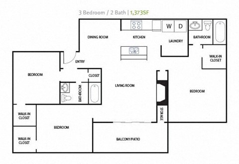 3 Bed 2 Bathroom Floor Plan at Reserve at Peachtree Corners, Norcross, GA
