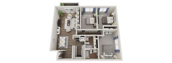 A three-bedroom apartment with 2 bathrooms at 32Hundred Lenox. Approximately 1375 square feet. Floor plans are artist's rendering. All dimensions are approximate.