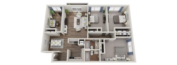 A three-bedroom apartment with 2 bathrooms at 32Hundred Lenox. Approximately 1560 square feet. Floor plans are artist's rendering. All dimensions are approximate.