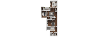 A floor plan of a house with a kitchen, living room, and two bedrooms.