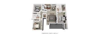 a floor plan of 3 bedroom 1 bath apartment