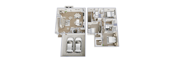 Two car garage with house plan.