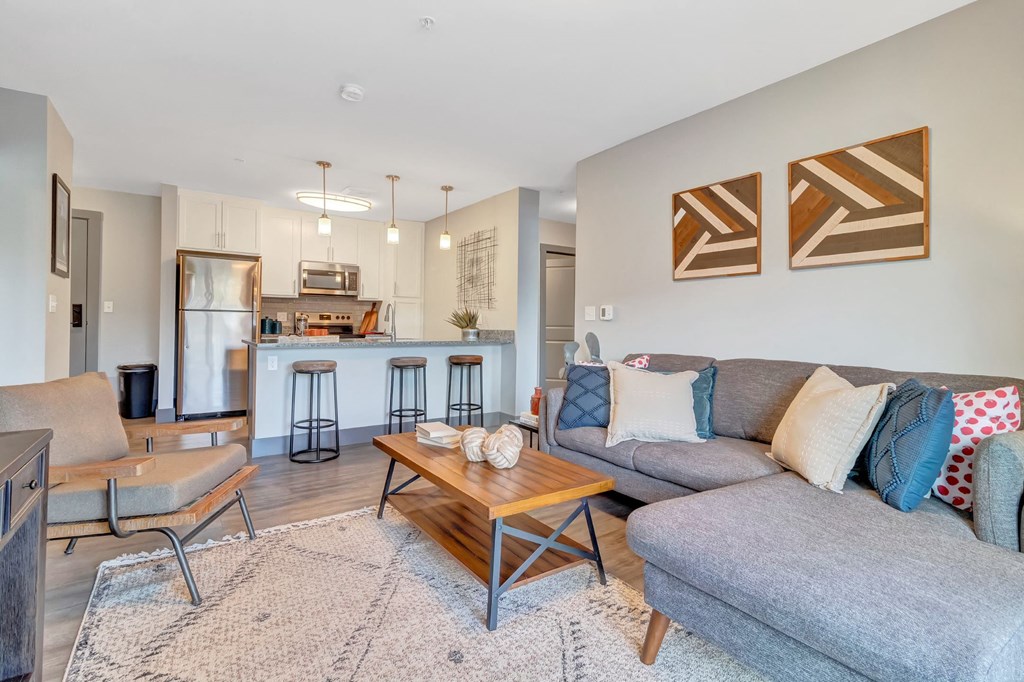 Living room with tons of natural light at Latitude at South Portland Apartment, Maine, 04106
