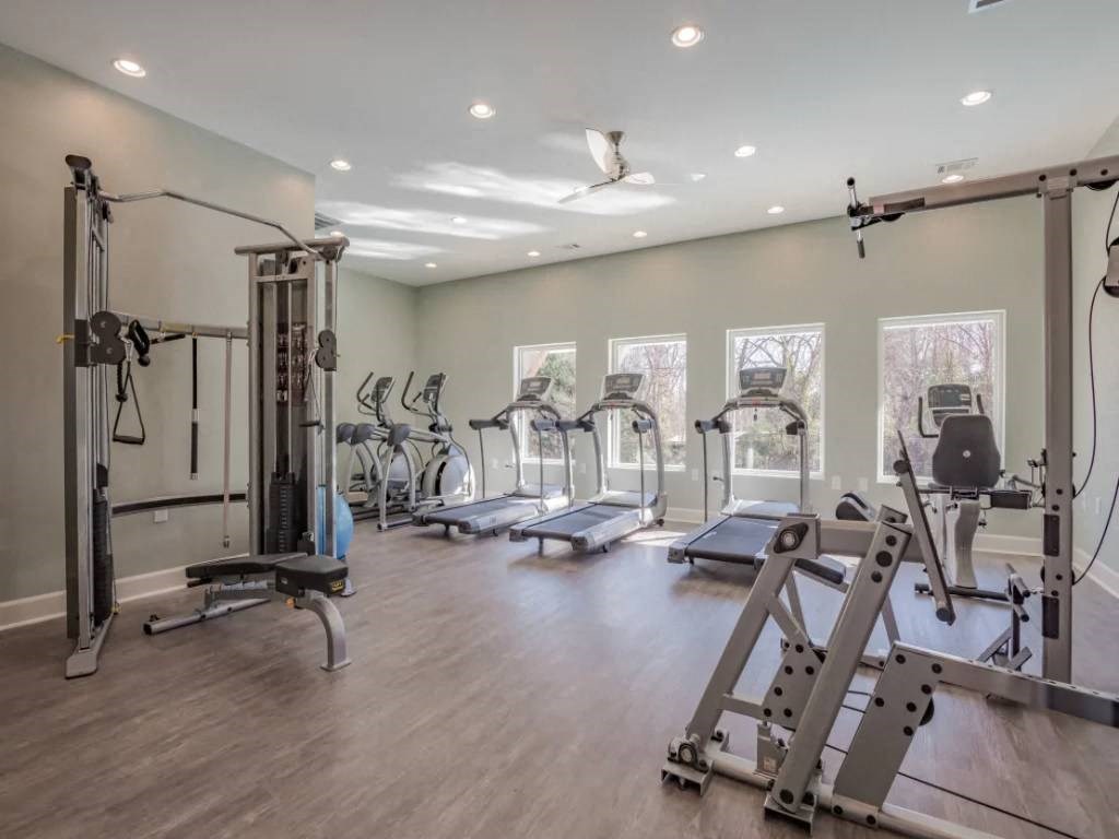 a gym with weights and other exercise equipment