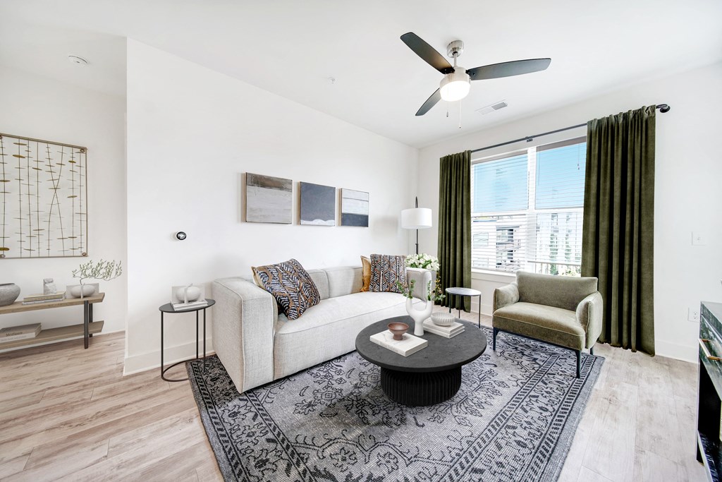 a living room with a couch and a coffee table