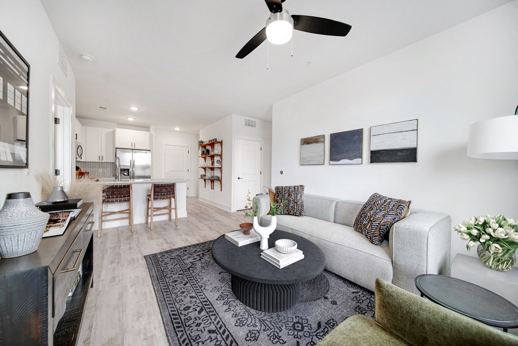 a living room with a couch and a coffee table
