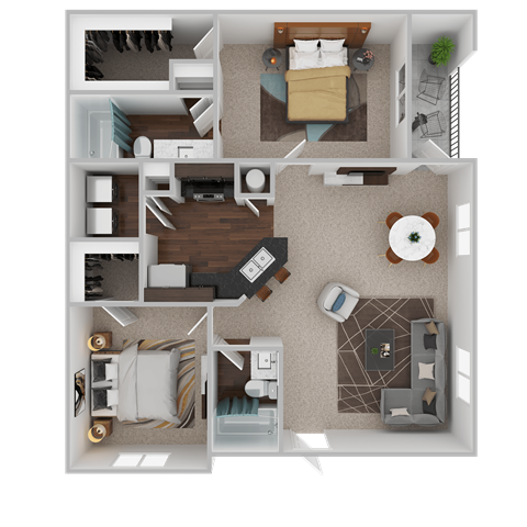 a bccedroom floor plan of a 2100 sq ft apartment at Century HomePlace, Prattville, AL