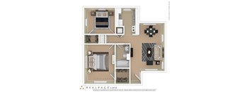 A floor plan of a house with a kitchen, living room, and bathroom.