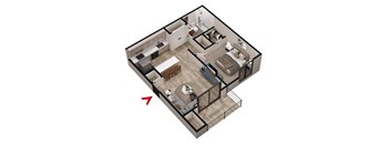 1 bed 1 bath A1 Floor Plan at Parc at 1875, College Park, GA, 30349
