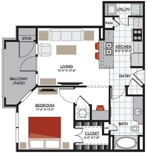 1 bedroom A1 floor plan 2380 Main at Sugarloaf Duluth, GA