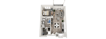 A top down view of a modern apartment layout.