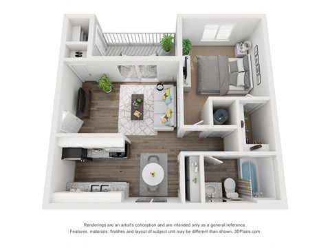 1 bed 1 bath A1 Floor Planat Spalding Vue Apartments, Peachtree Corners, Georgia