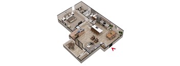 1 bed 1 bath A2 Floor Plan at Parc at 1875, College Park, GA