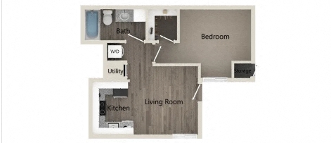 a splitscreen image of a floor plan of a studio apartment