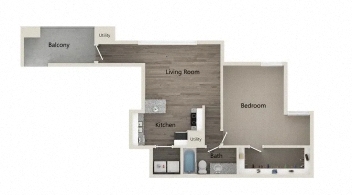 a split floor plan with a bedroom and a living room