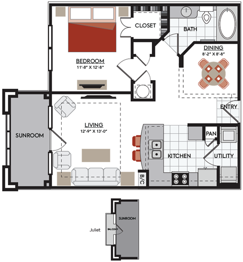 1 bedroom A6 floor plan 2380 Main at Sugarloaf Duluth, GA
