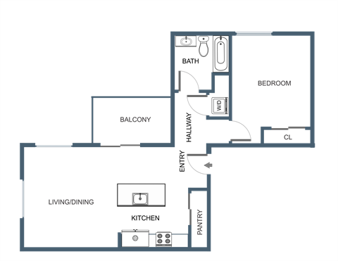 1  bed 1 bathA6 Floor Plan at Latitude at South Portland Apartment, Maine, 04106