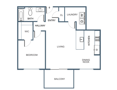 1 bed 1 bath A7 Floor Plan at Latitude at South Portland Apartment, Maine, 04106