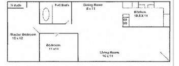 2Bed 1 bath floor plan at The Cleo Apartments, Athens, AL