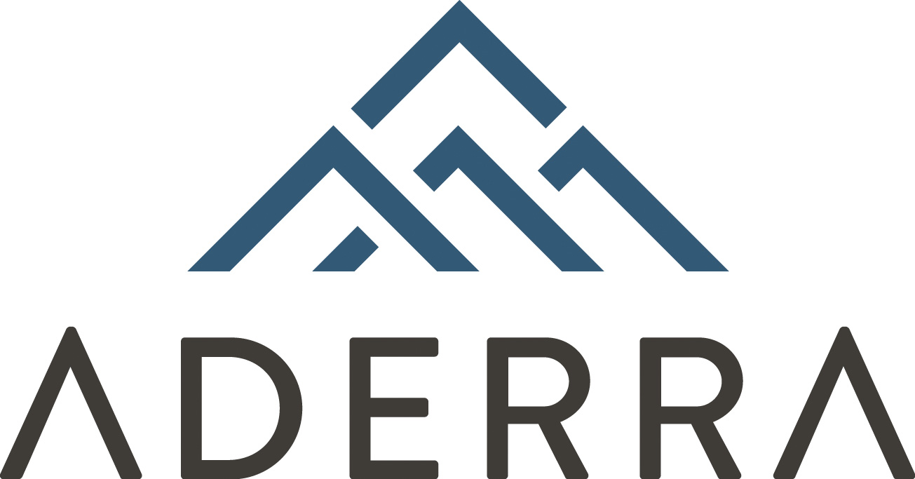A blue mountain logo with the word ADERRA below it.