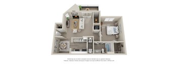 this is a 3d floor plan of a 752 square foot 1 bedroom apartment at the