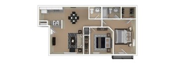 A floor plan of a house with a kitchen, living room, and bathroom.