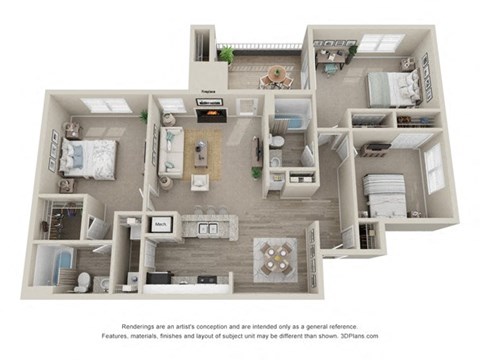 3 bedroom 2 bathroom Aspen floor plan at Amberwood at Lochmere, Charleston, SC