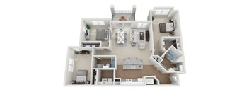 this is a 3d floor plan of a 824 square foot 1 bedroom apartment at the