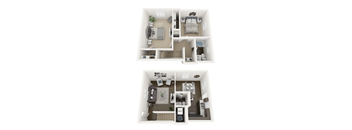 2 bed 2 bath floor plan at The Retreat @ St. Andrews Apartments by ICER, Columbia, SC