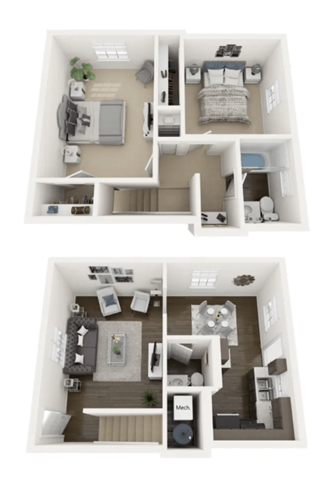 2 bed 2 bath floor plan at The Retreat @ St. Andrews Apartments by ICER, Columbia, SC