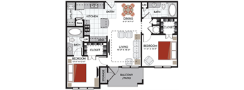 2 bedroom B1 floor plan 2380 Main at Sugarloaf Duluth, GA