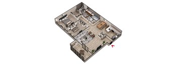 2 bed 2 bath B2 Floor Plan at Parc at 1875, College Park, GA, 30349