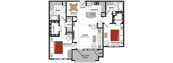 2 bedroom B2 floor plan 2380 Main at Sugarloaf Duluth, GA