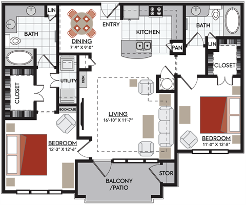 2 bedroom B2 floor plan 2380 Main at Sugarloaf Duluth, GA