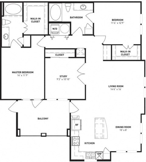 a floor plan of a home with two bedrooms and two bathrooms