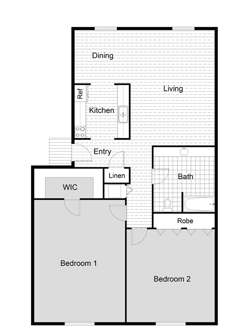 2 Bedroom Floor Plan at The Sterling, Corpus Christi, 78412