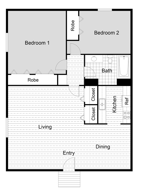 2 bedroom 1bathroom Floor Plan at The Sterling, Corpus Christi, TX