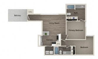 a furnished floor plan with a bedroom and a living room