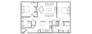 A black and white image of a floor plan of a house.